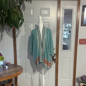 Matilda Jane Teal Wrap with Brown and White Accents